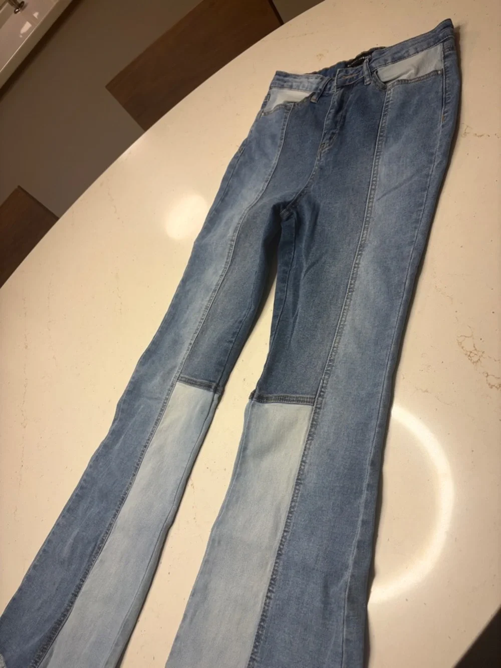Almost Famous Two-Tone Light & Medium Blue Flare Jeans